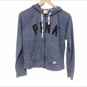 PINK by Victoria's Secret Y2K heather blue lightweight spell out full zip hoodie